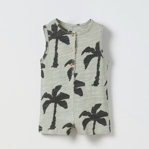 Zara palm tree sleeveless romper overalls grey black 18-24 mths